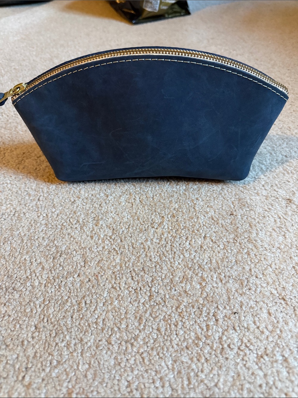 Portland Leather Navy Blue Curved Zip Cosmetic Pouch